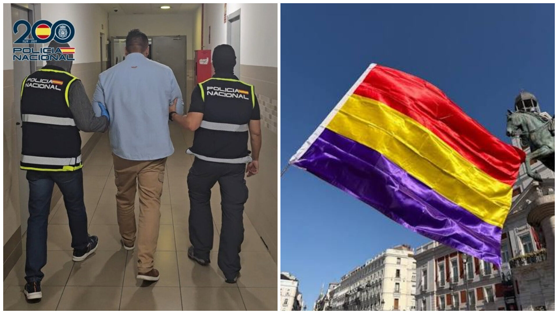 Imagen de la detención de uno de los hombre que agredió a otro por portar una bandera republicana en Granada