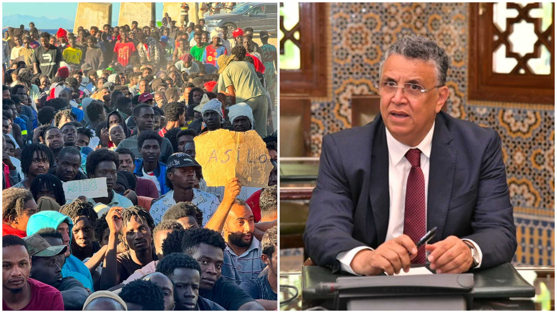 Migrantes en Ceuta y el ministros de Marruecos, Abdellatif Ouahbi