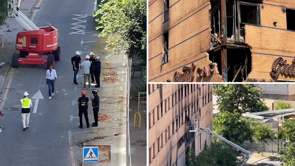 Una comisión técnica entra en el Hotel Ibis para esclarecer el origen del incendio antes de su derribo