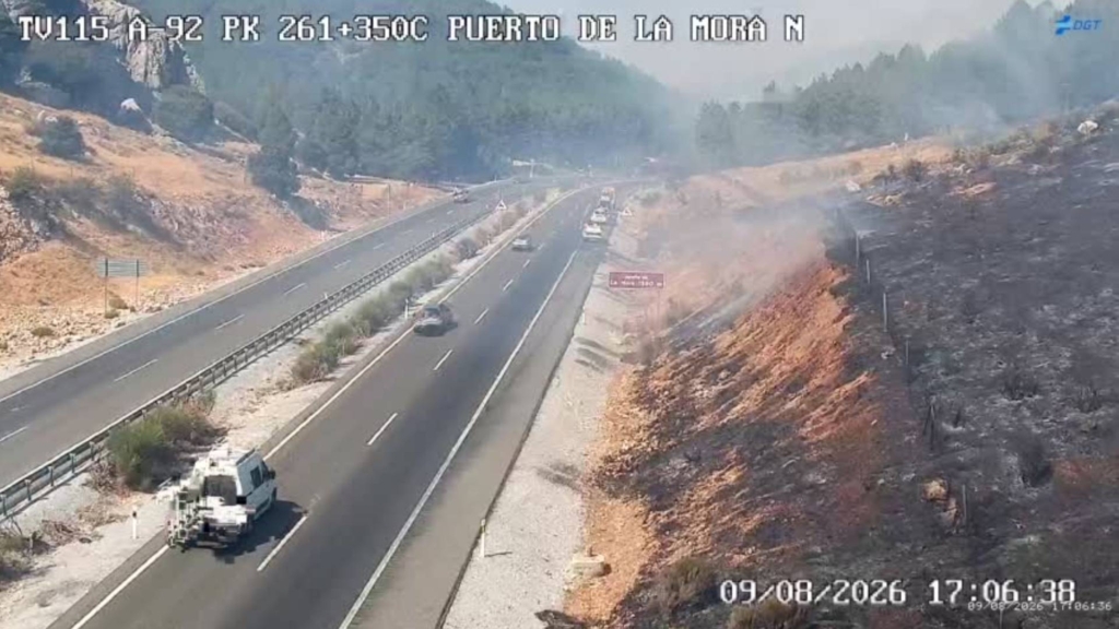 Arde un coche en el Puerto de la Mora de Granada y provoca un incendio forestal