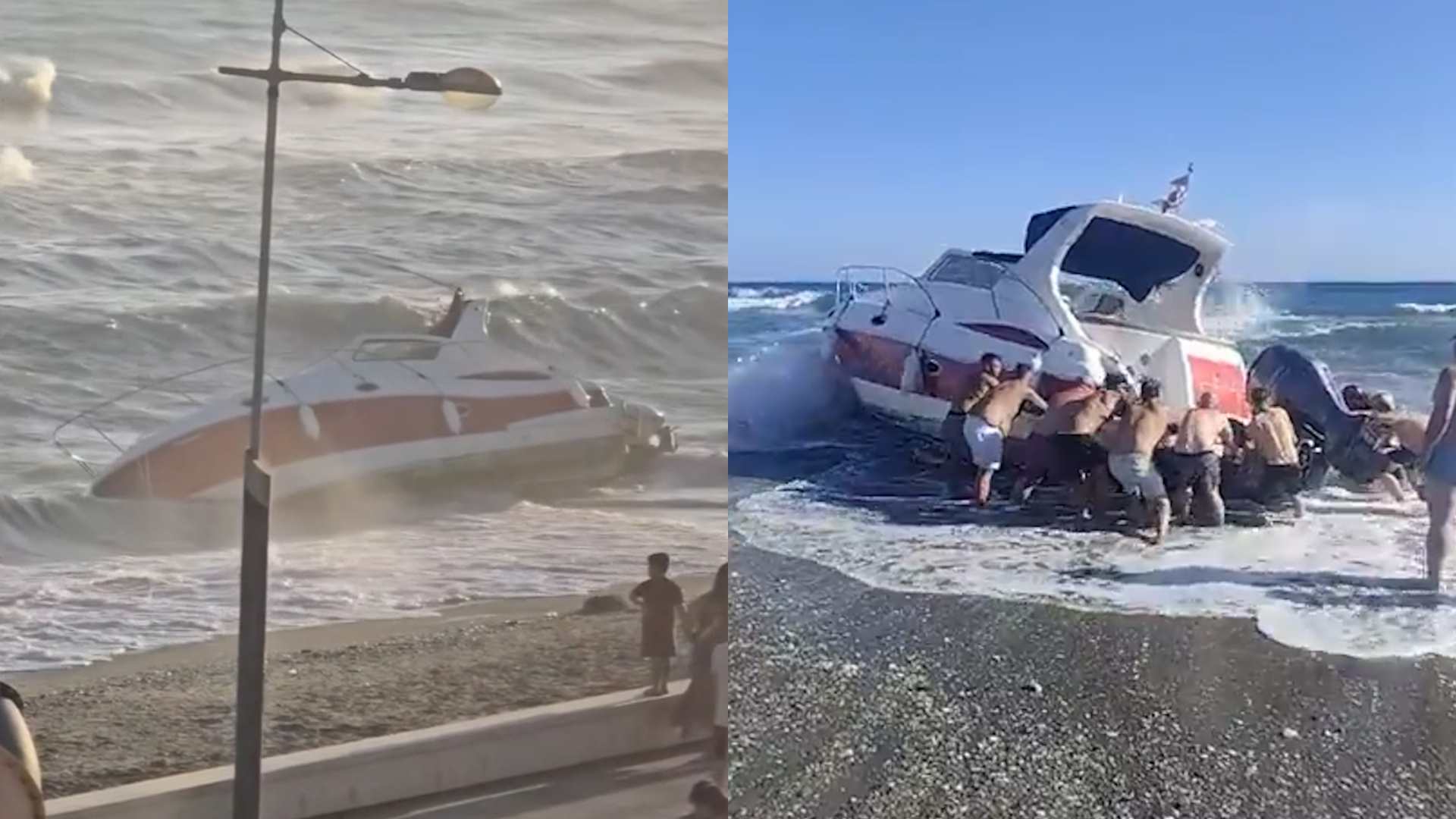 Susto en la playa de Torrox: un yate se suelta de sus boyas y encalla en la orilla