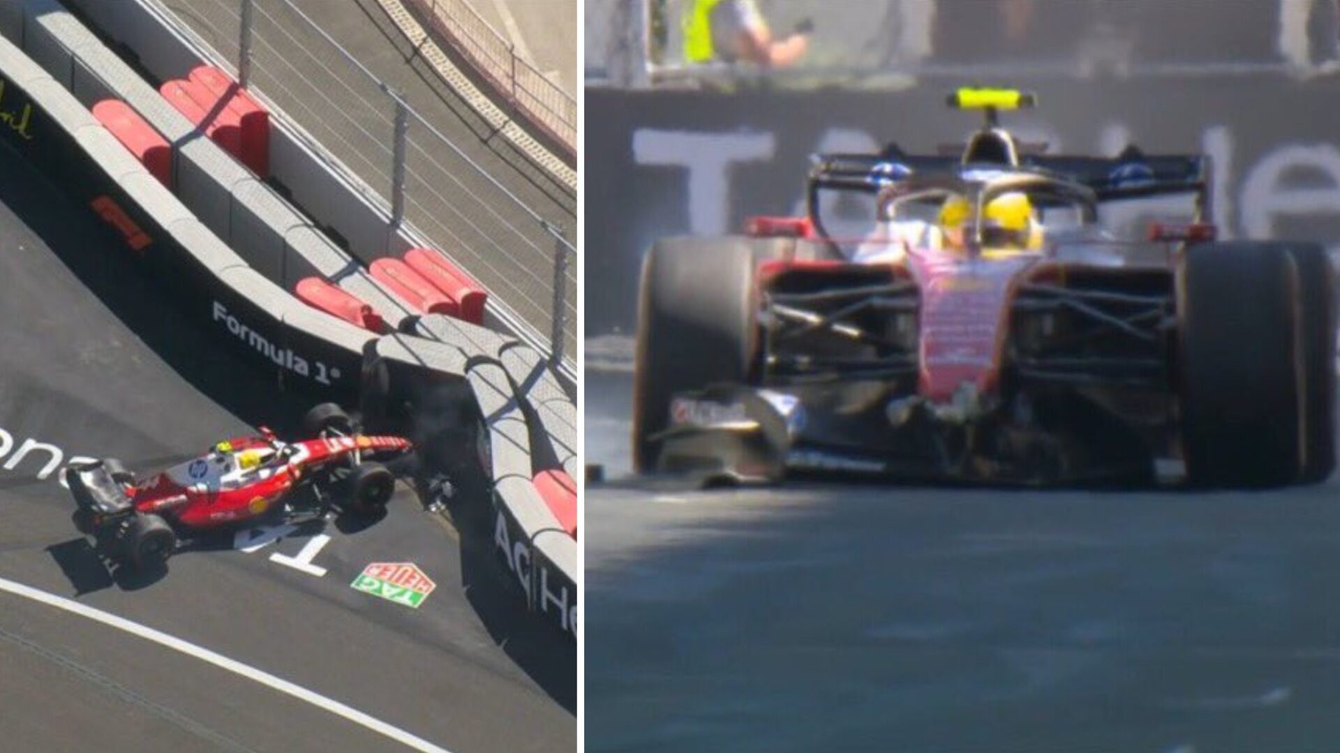 Coche de Hamilton tras el choque en Madring.