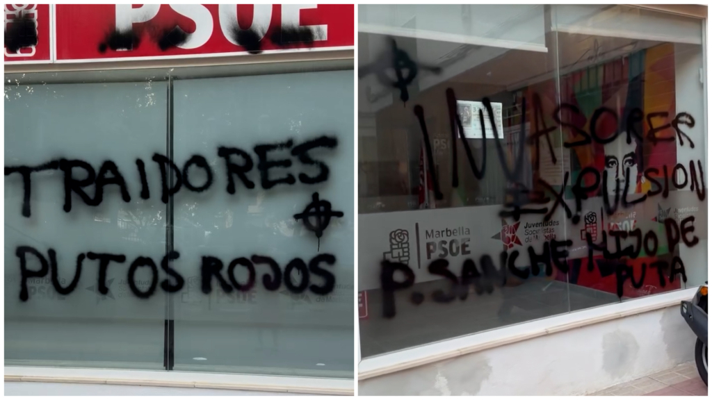 La sede del PSOE en Marbella amanece vandalizada: símbolos nazis e insultos contra Pedro Sánchez