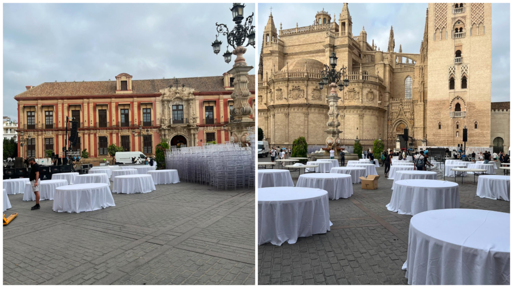 Clamor en redes contra la cena privada en la Plaza Virgen de los Reyes: «La Sevilla del compadreo y la caspa»