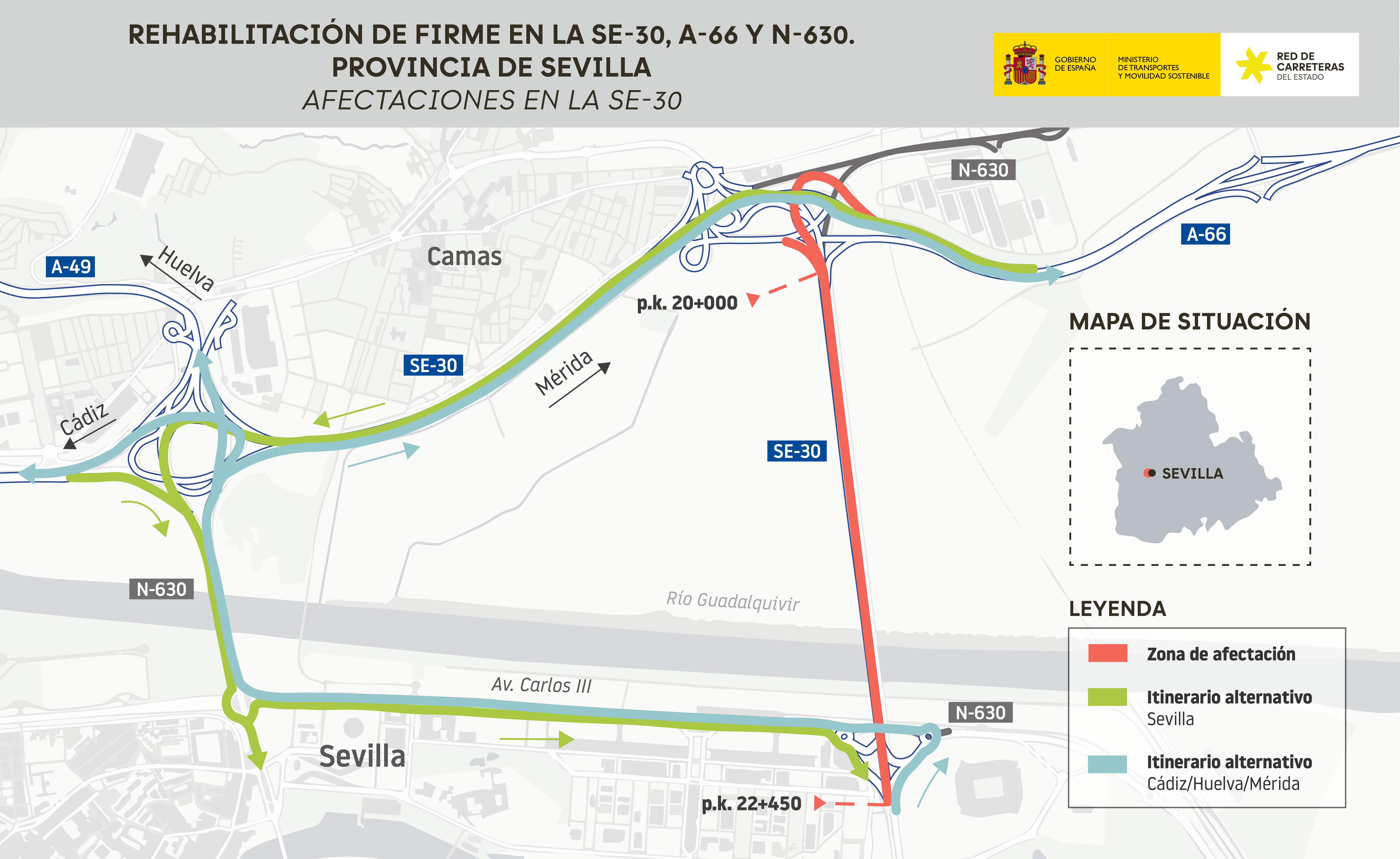 Estos son los inminentes cortes de tráfico en la SE-30 por obras del Ministerio de Transportes