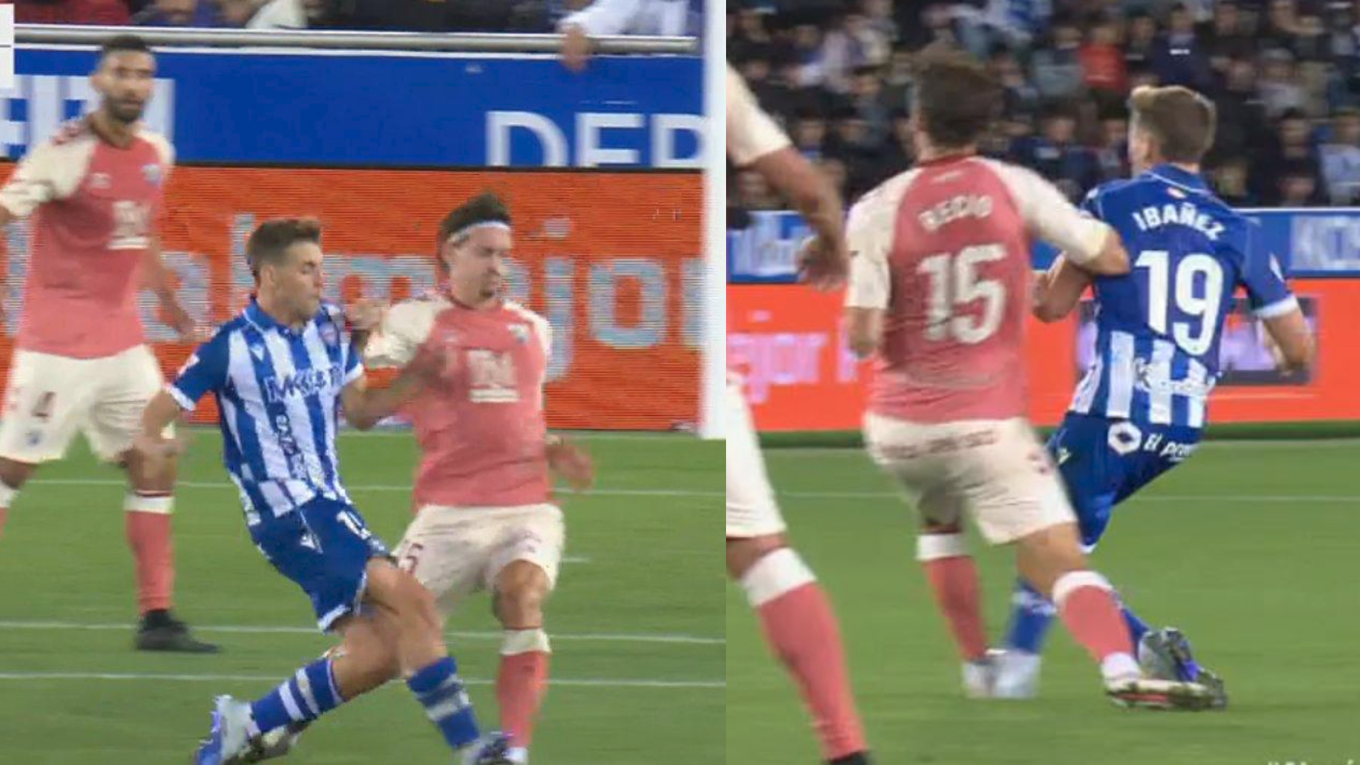 El Málaga reclama falta sobre Recio en el gol del empate del Alavés