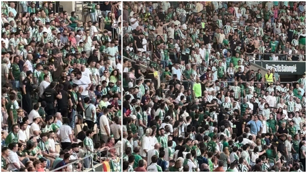 Tensión en La Cartuja: pelea entre aficionados en la grada por la celebración del primer gol del Barça ante el Betis
