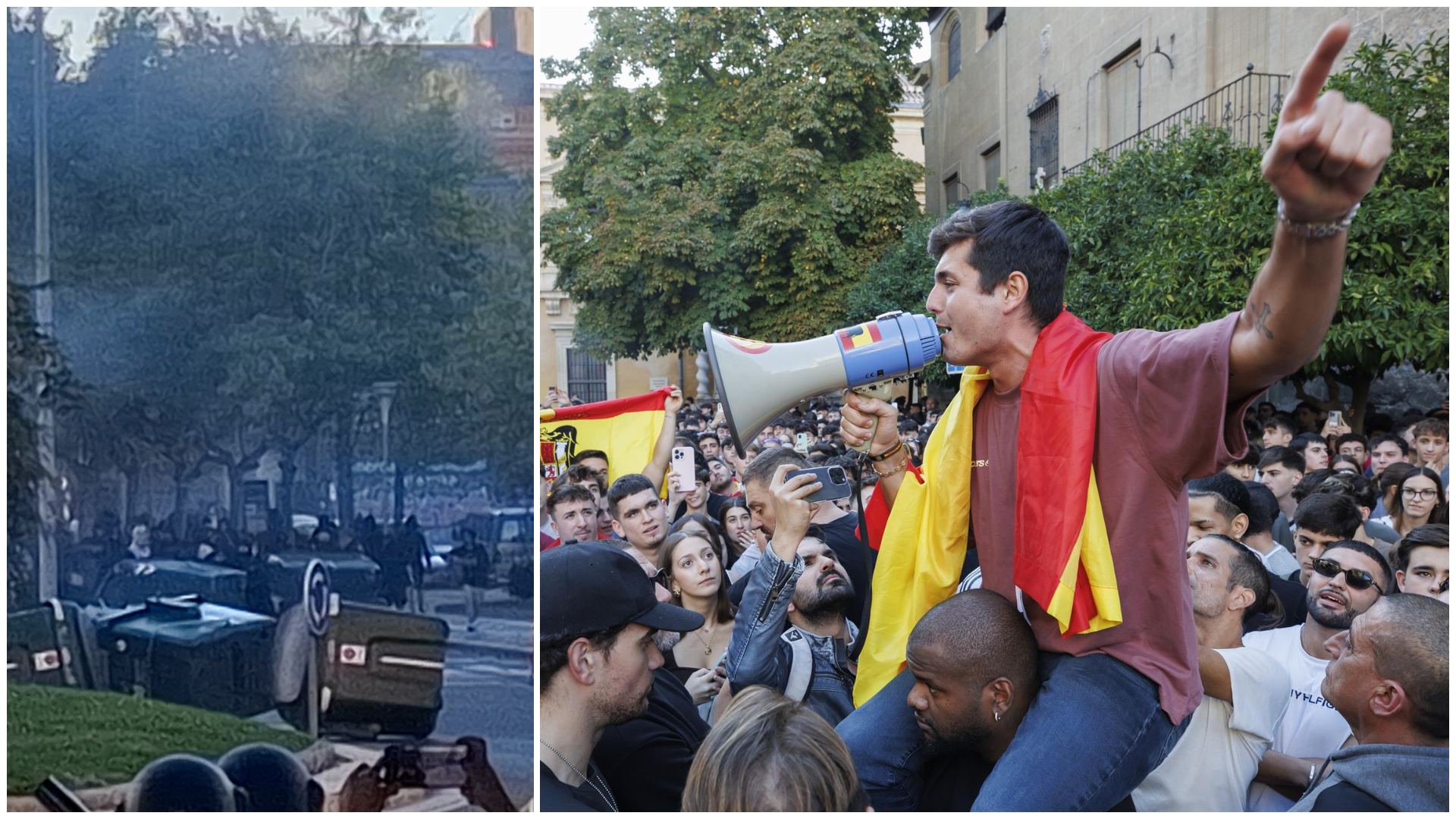 Contenedores quemados y lanzamiento de piedras y botellas por una convocatoria de Vito Quiles en Pamplona
