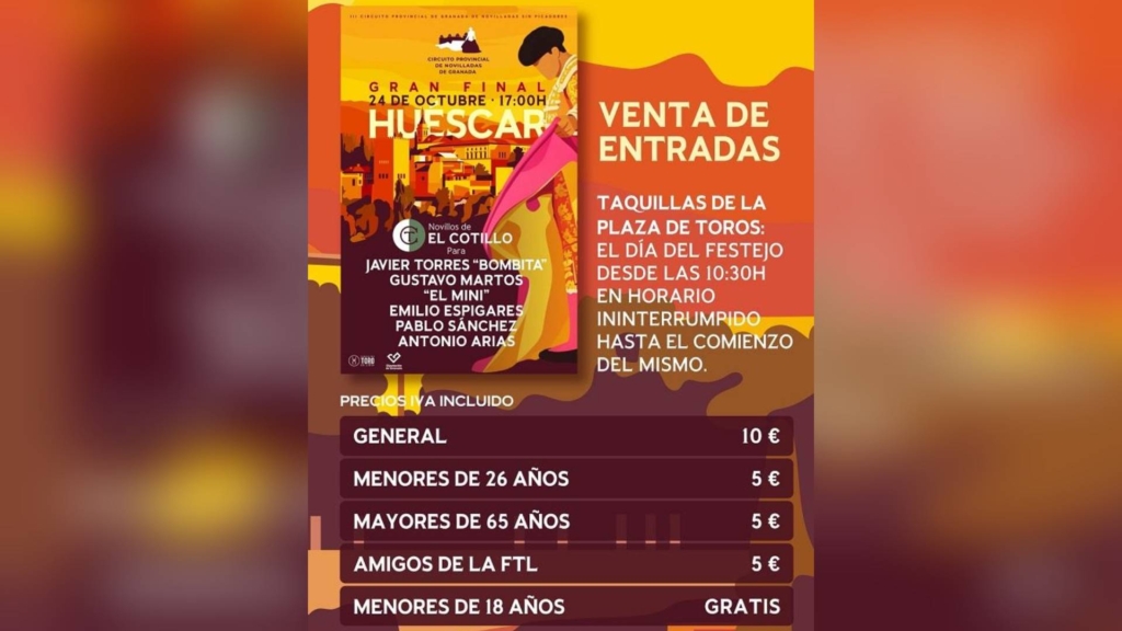 Denuncian la entrada gratis de menores a una novillada en el municipio granadino de Huéscar