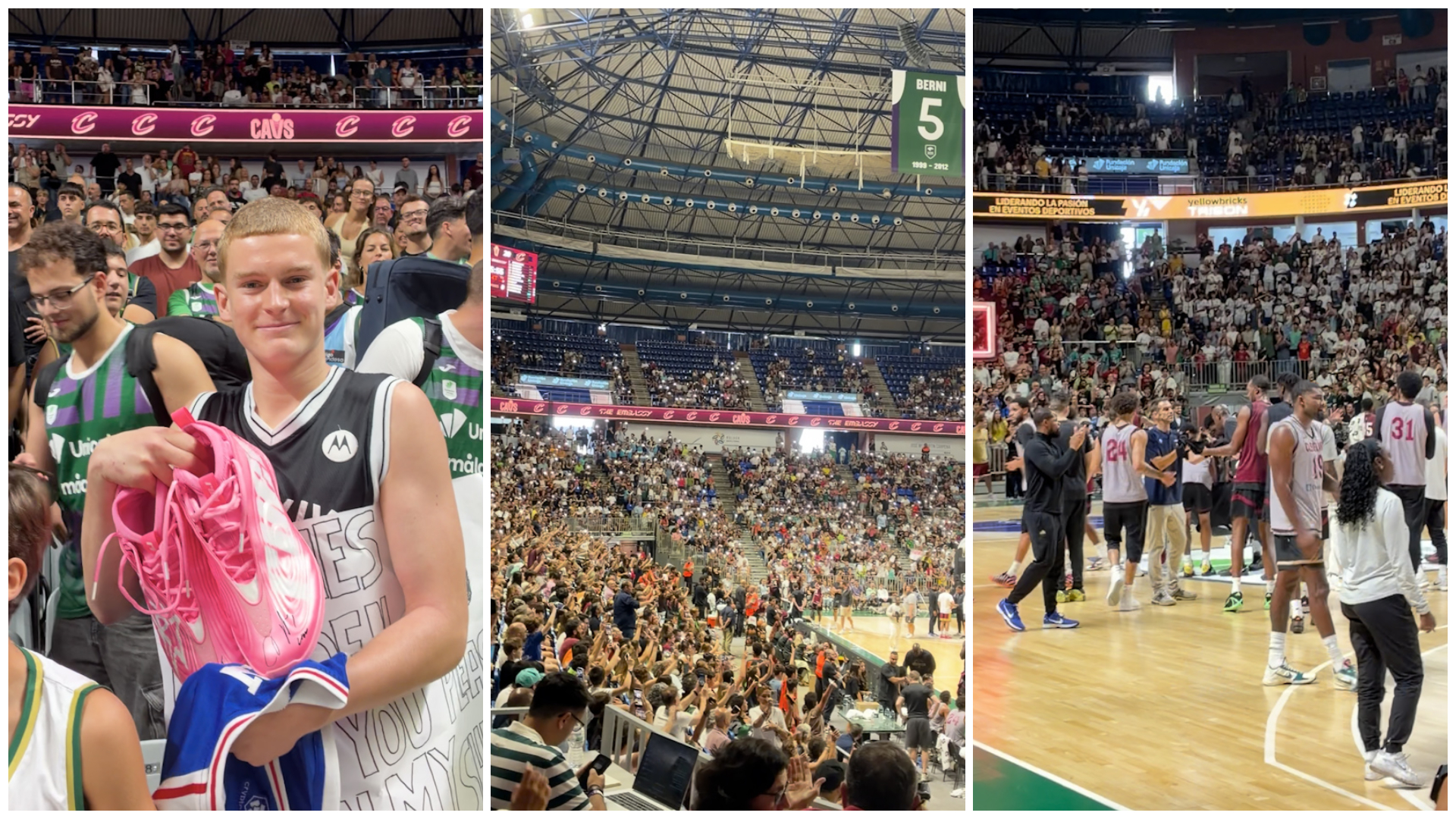 La locura se ha desatado en el Martín Carpena con el paso de los Cleveland Cavaliers: canastas increíbles, show de luces y regalos para toda la vida