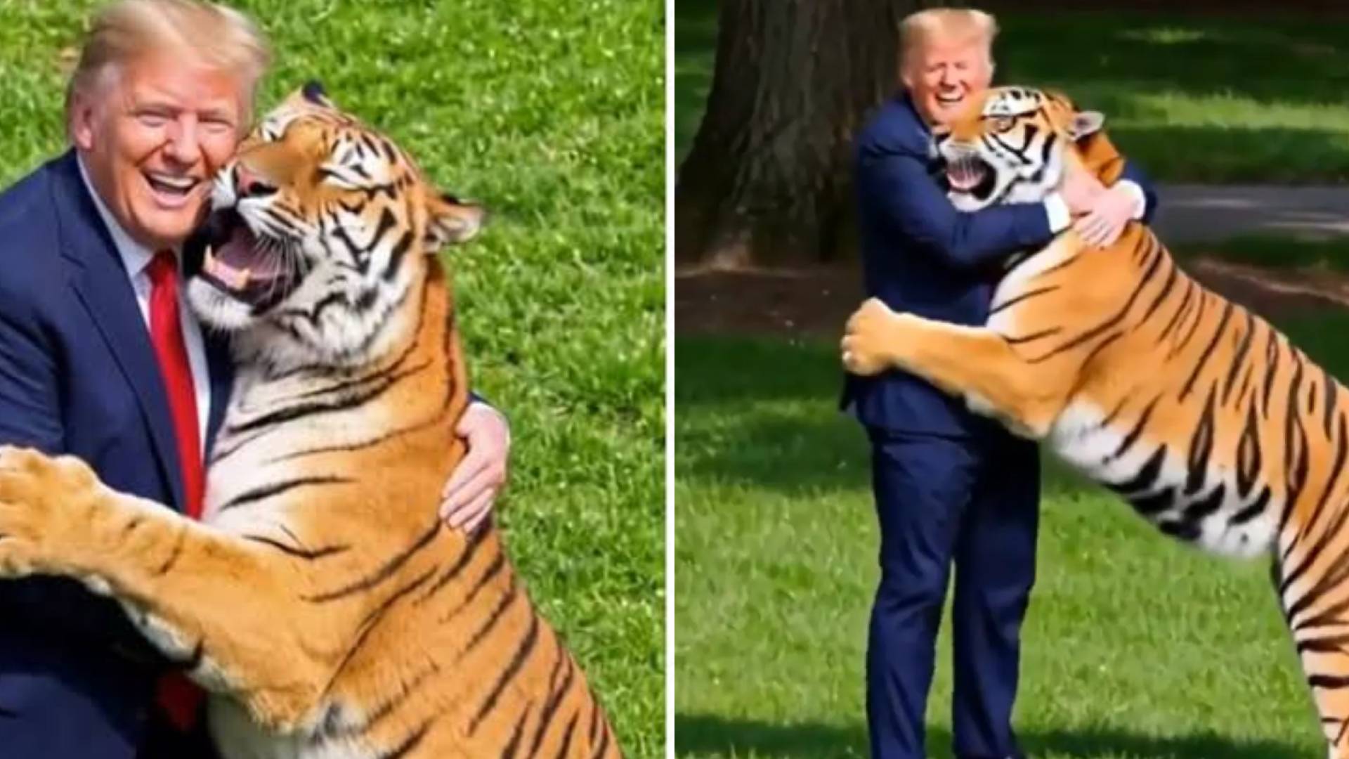 El surrealista vídeo hecho con IA de Trump con un tigre tras el ataque mortal a un joven británico